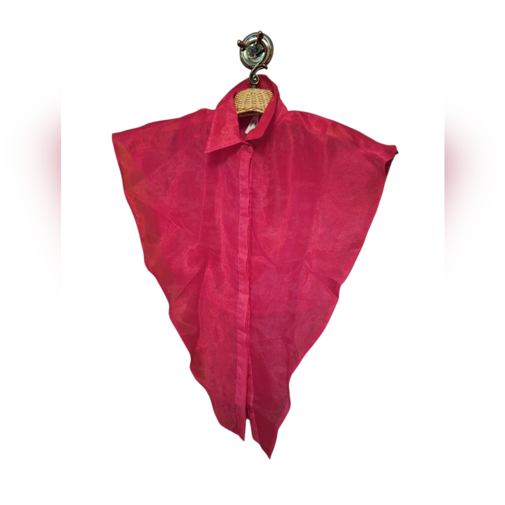 Sheer Hot Pink Pointed Hem Cropped Blouse Edgy Bougie ARTSY Ladies MED NWT - Picture 3 of 5